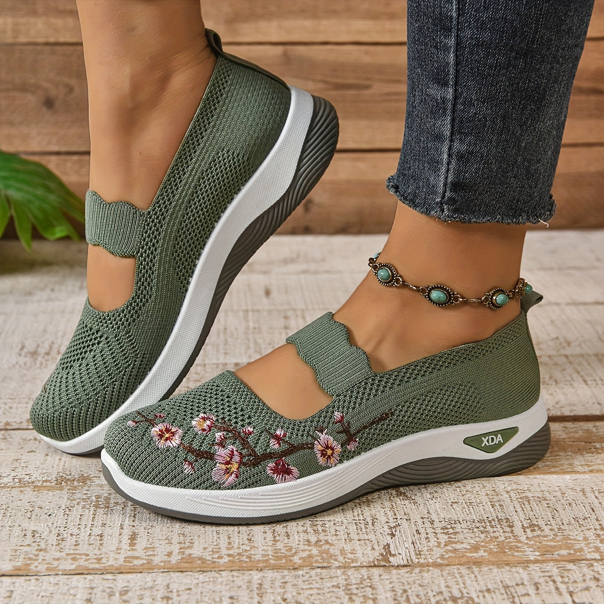 Saty | Blomsterbroderede mesh slip-on sko
