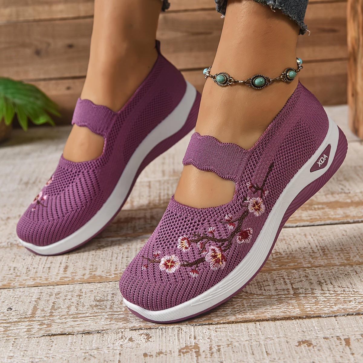 Saty | Blomsterbroderede mesh slip-on sko