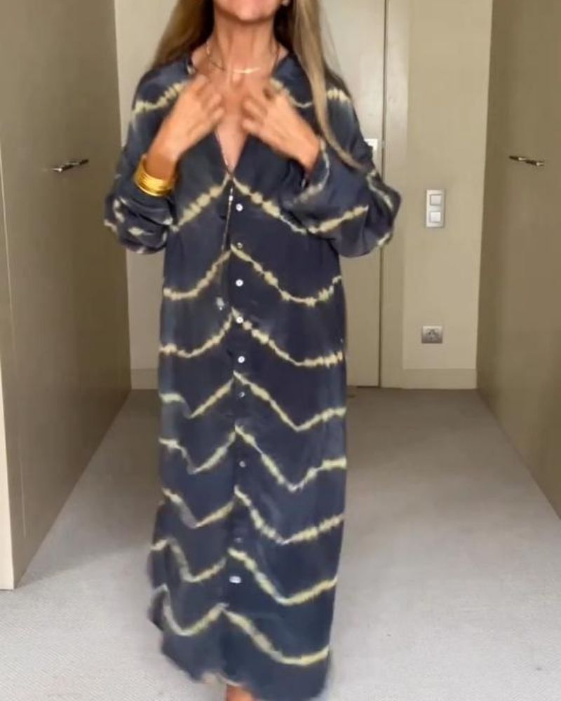 Bronya | Stilfuld Bohemian Kjole med Striber og Lange Ærmer