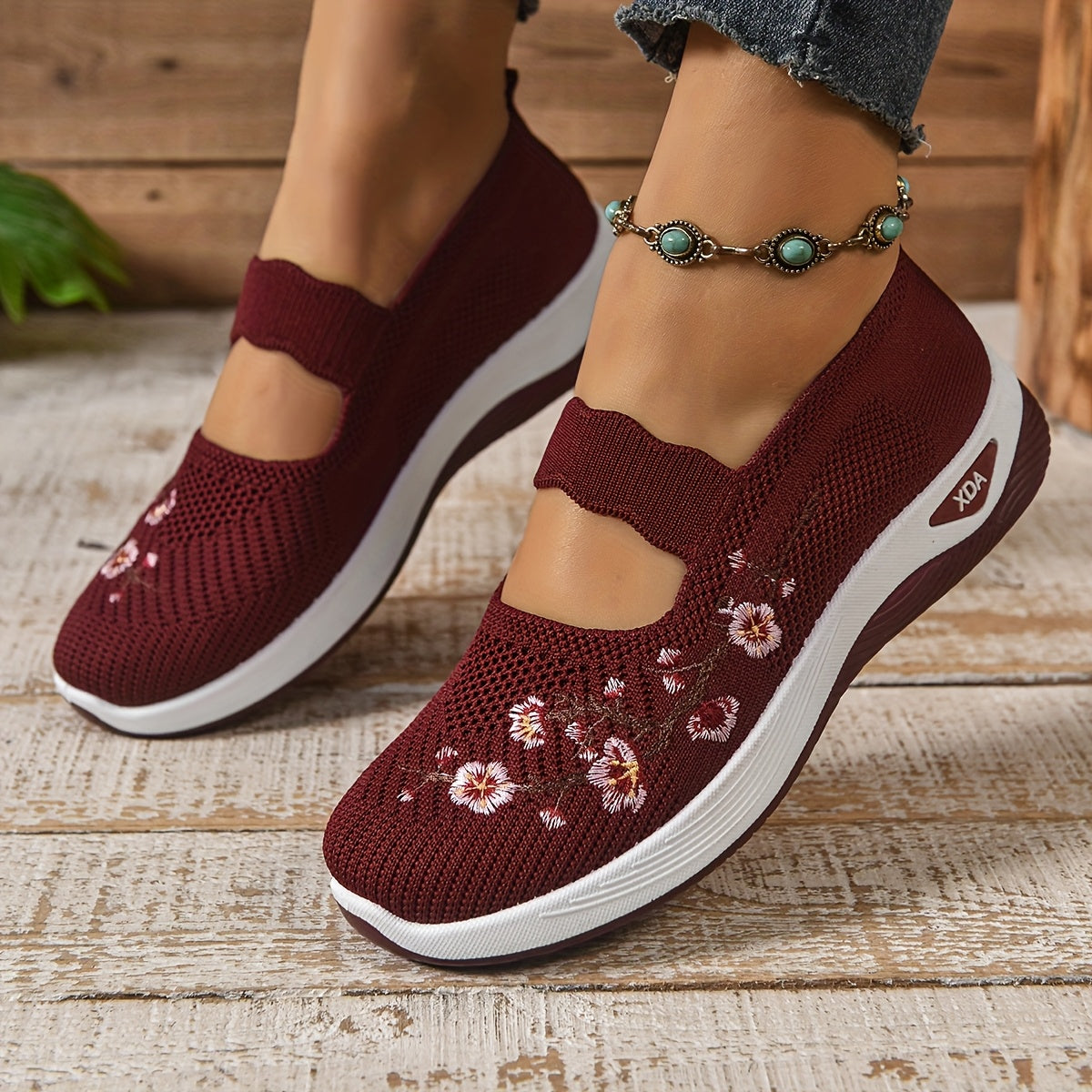 Saty | Blomsterbroderede mesh slip-on sko