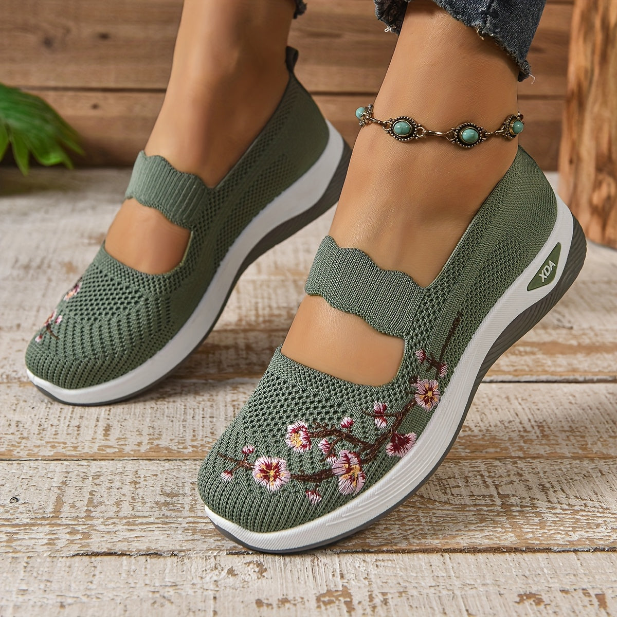 Saty | Blomsterbroderede mesh slip-on sko