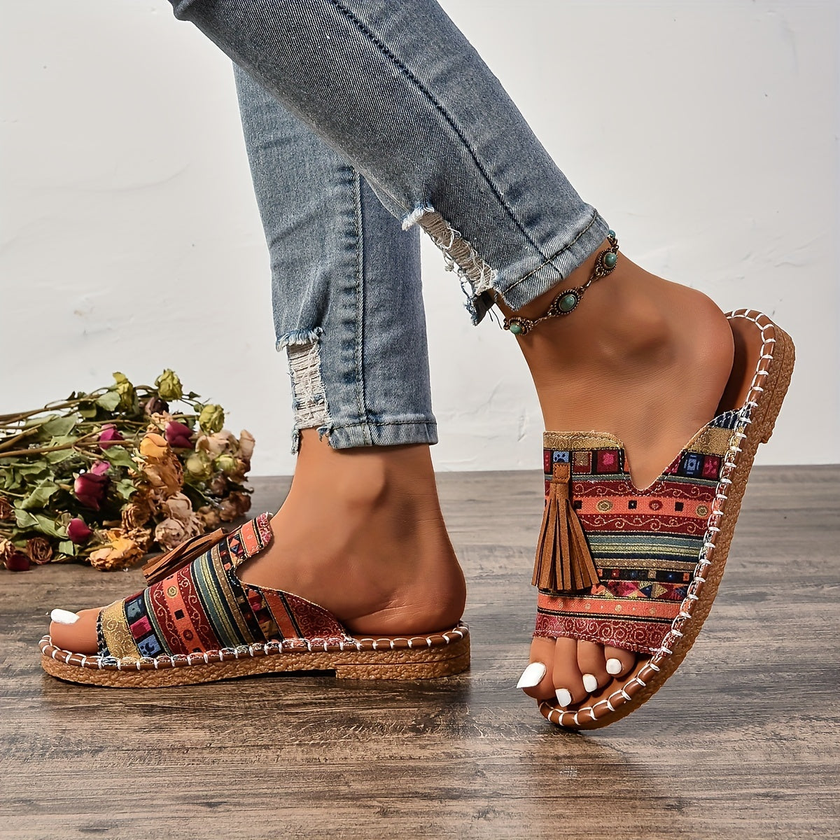 Priya | Flade sandaler med frynser i etnisk stil