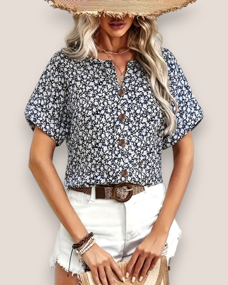Maye | Blomstret top med knapper