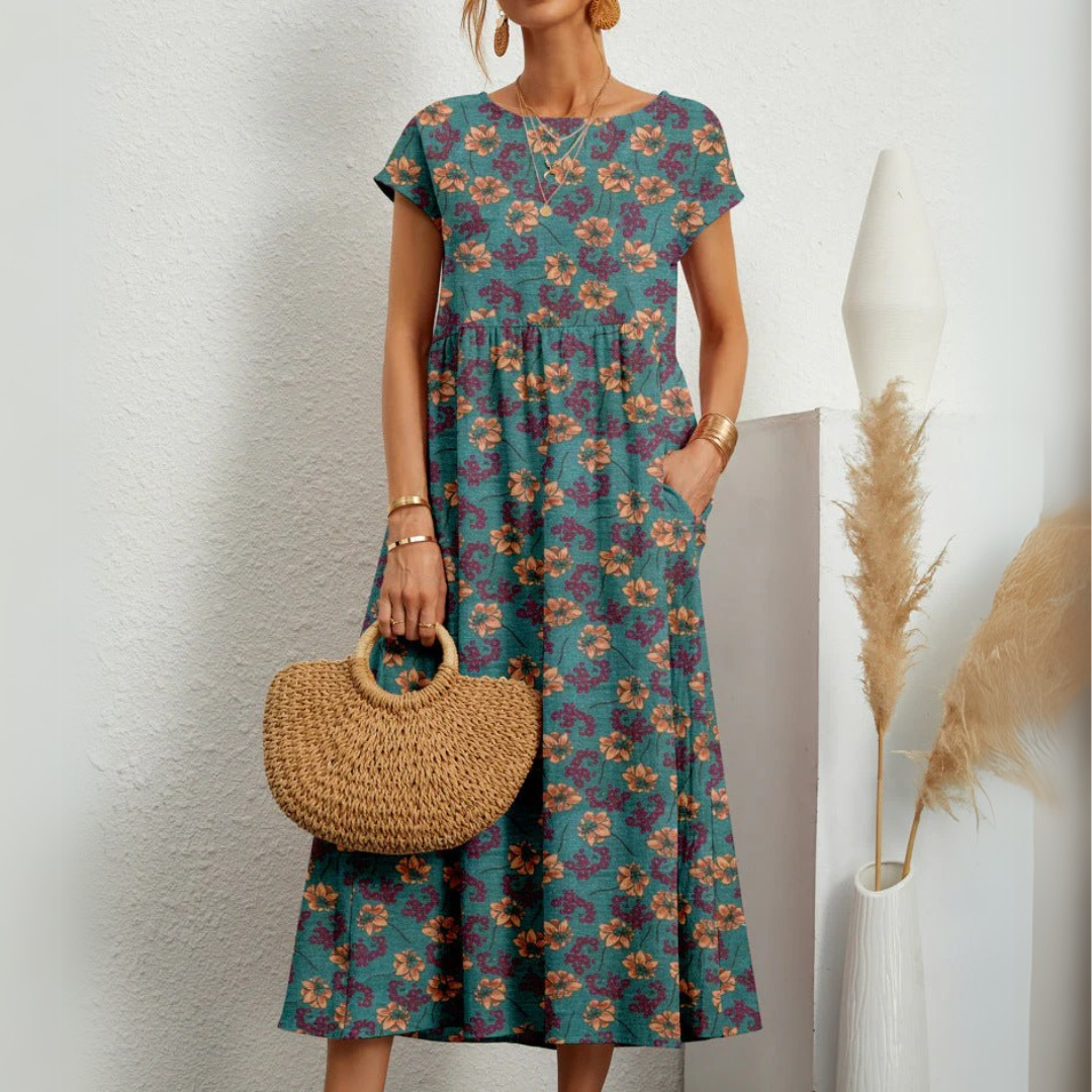 Esti | Floralt midikjole i boho-stil