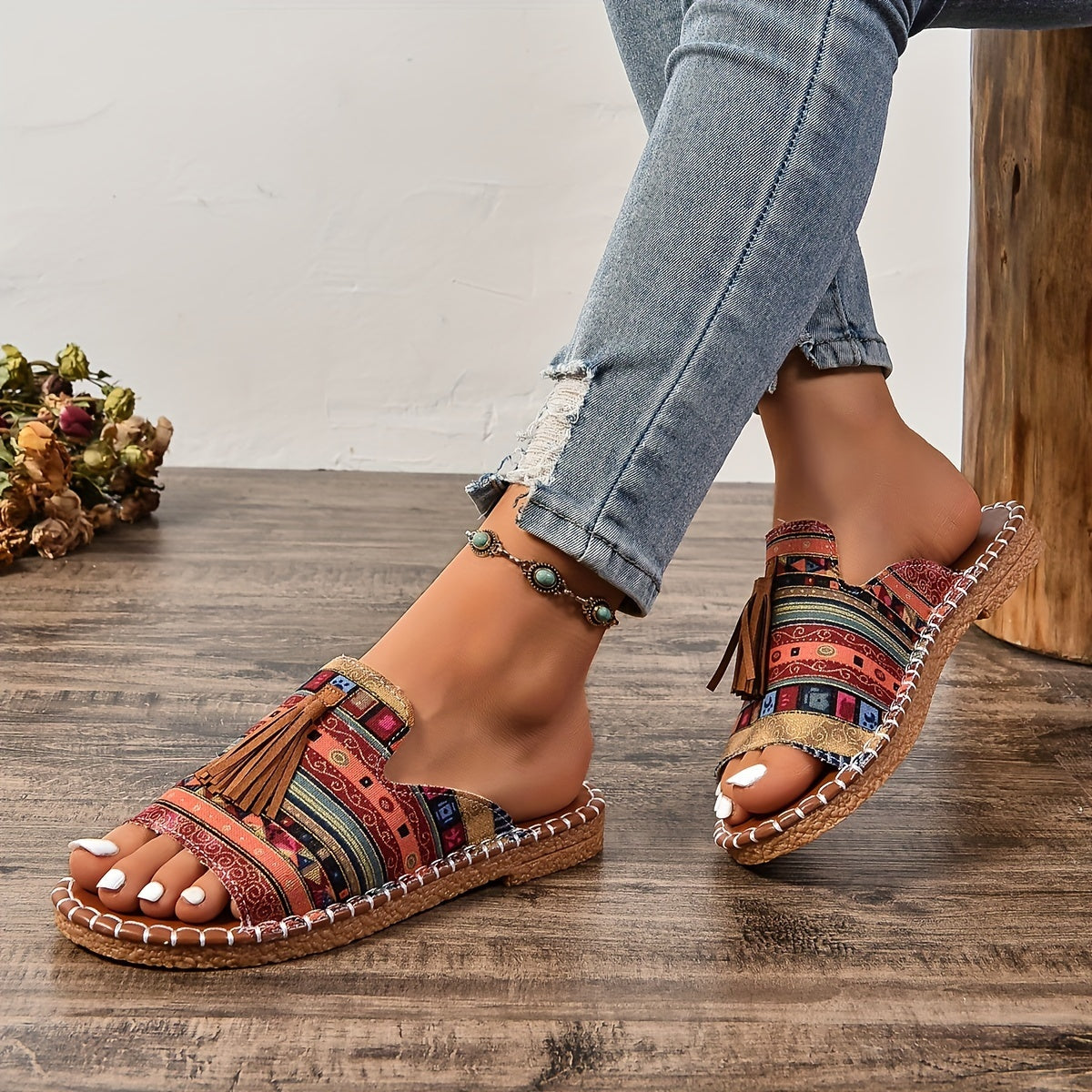 Priya | Flade sandaler med frynser i etnisk stil