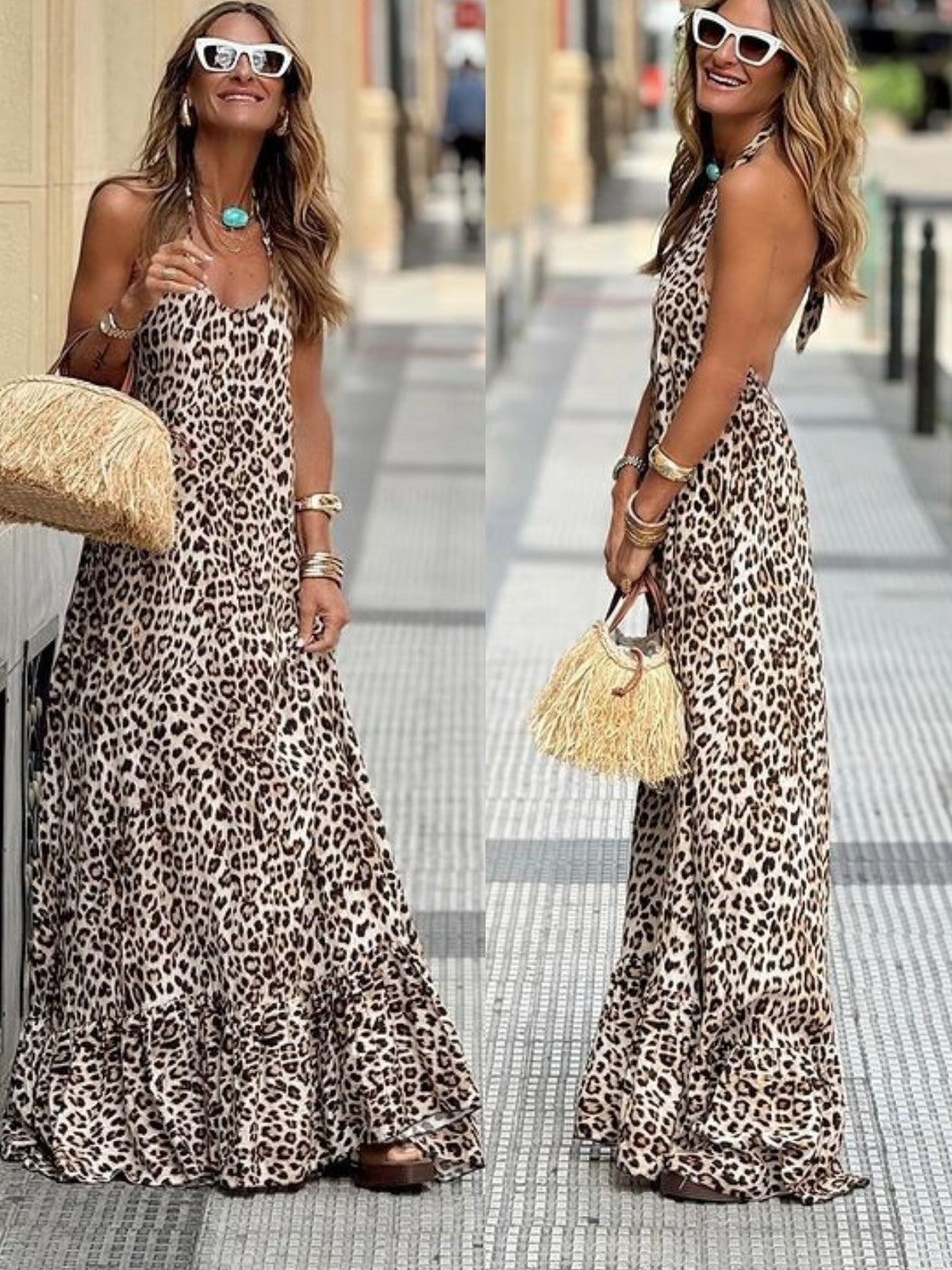 Micah | Forførende Leopard-Print Maxikjole