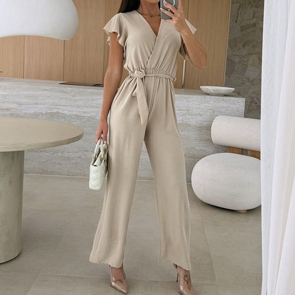 Kate | Schlichter Jumpsuit med V-Ausschnitt og Rüschen