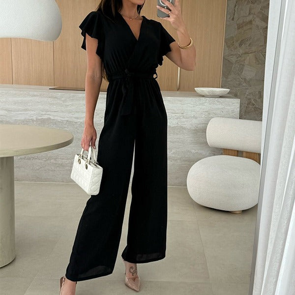 Kate | Schlichter Jumpsuit med V-Ausschnitt og Rüschen