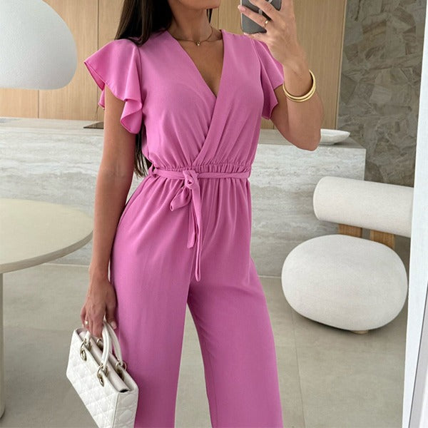 Kate | Schlichter Jumpsuit med V-Ausschnitt og Rüschen