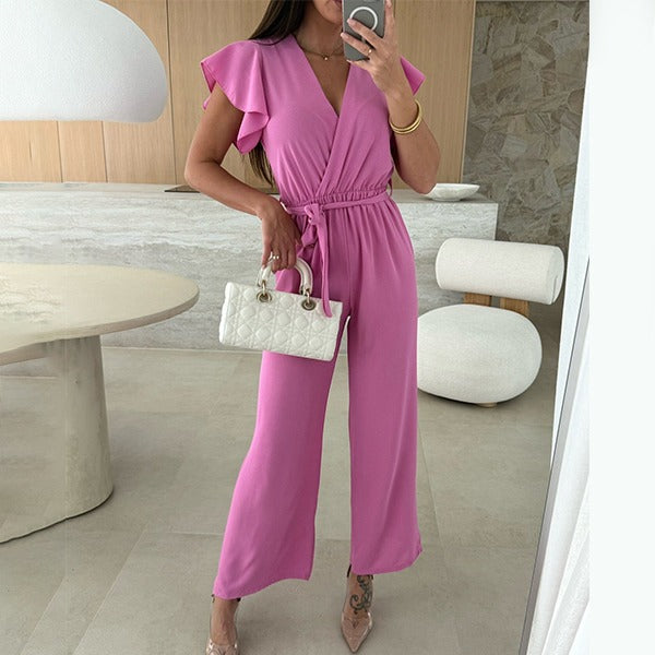 Kate | Schlichter Jumpsuit med V-Ausschnitt og Rüschen