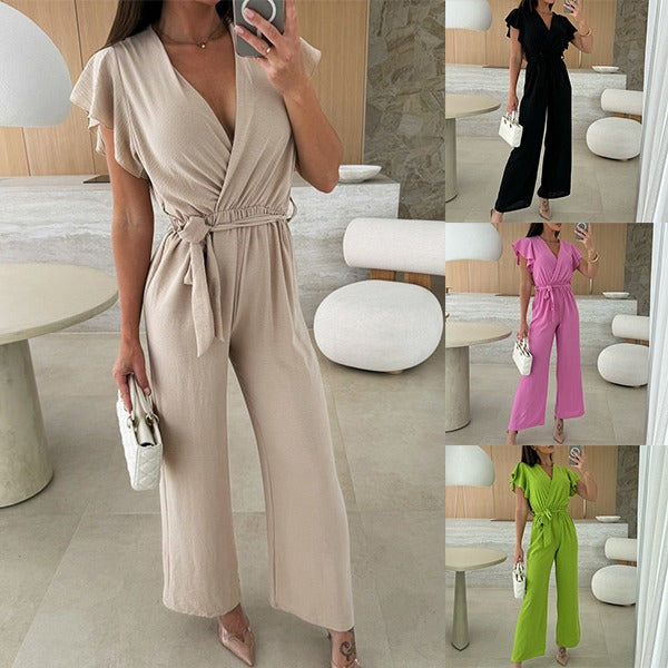 Kate | Schlichter Jumpsuit med V-Ausschnitt og Rüschen