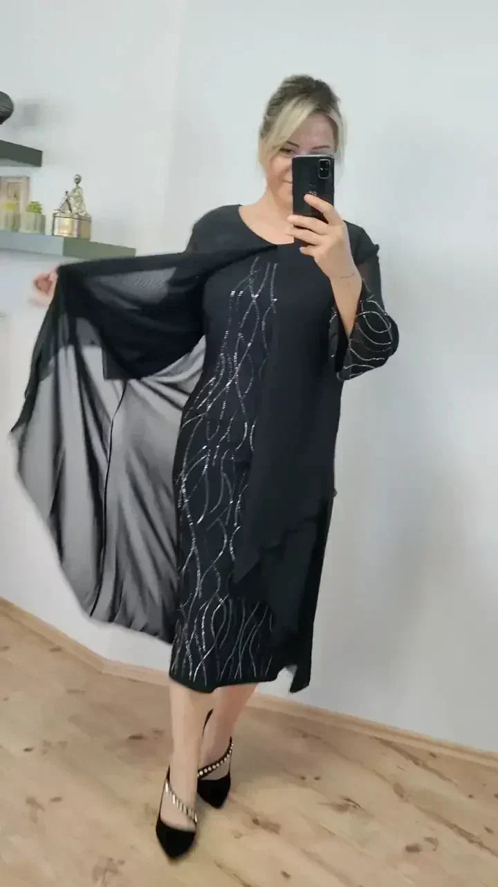Mirah | Elegant midikjole med gennemsigtigt overlay