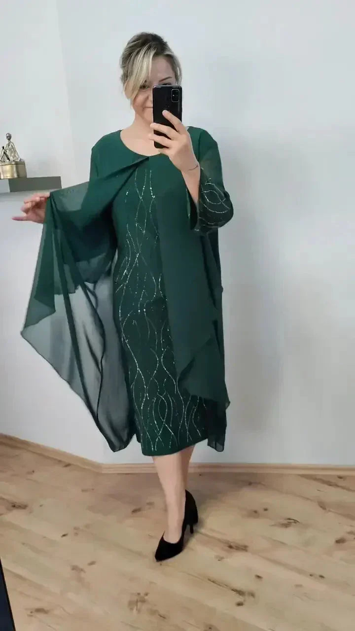 Mirah | Elegant midikjole med gennemsigtigt overlay