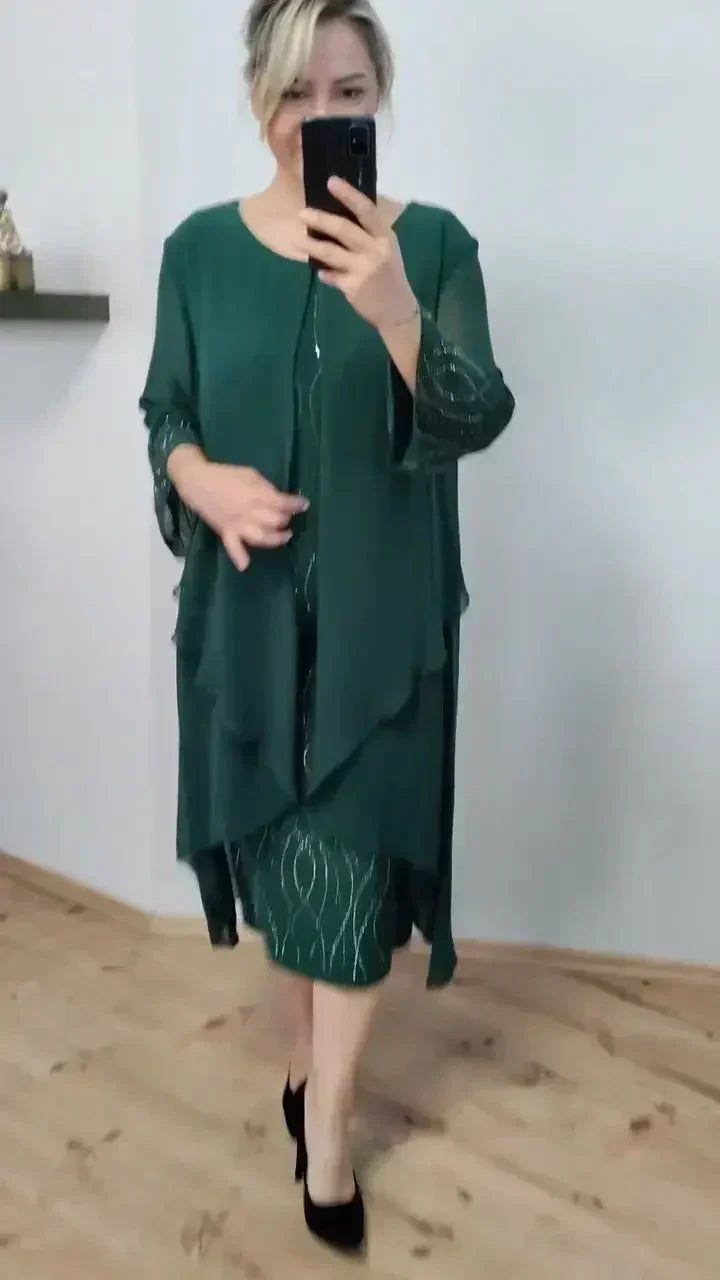 Mirah | Elegant midikjole med gennemsigtigt overlay