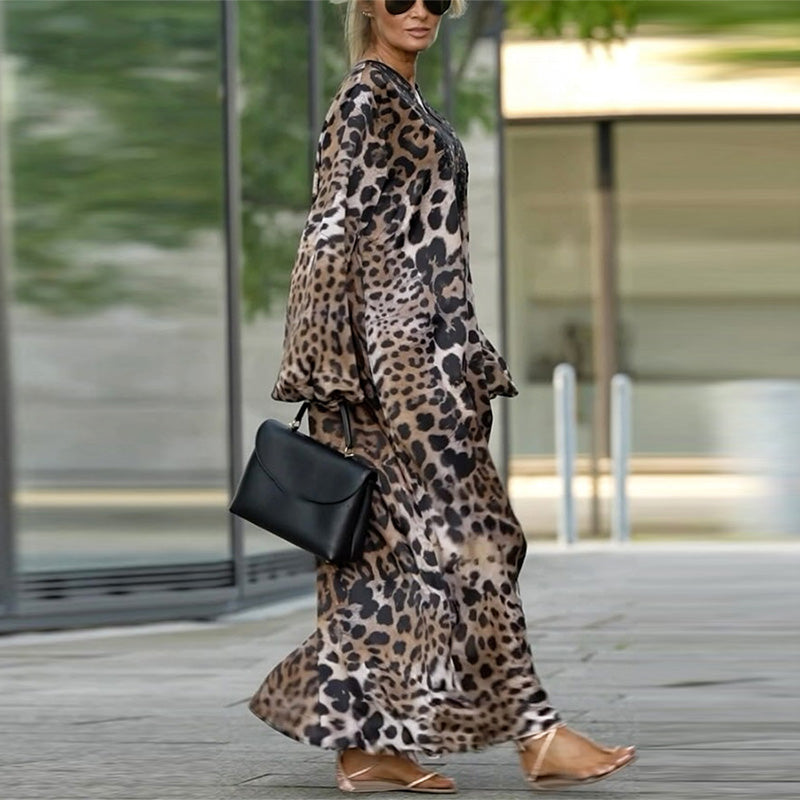 Cloe | Løs langærmet kjole i stilfuldt leopardprint