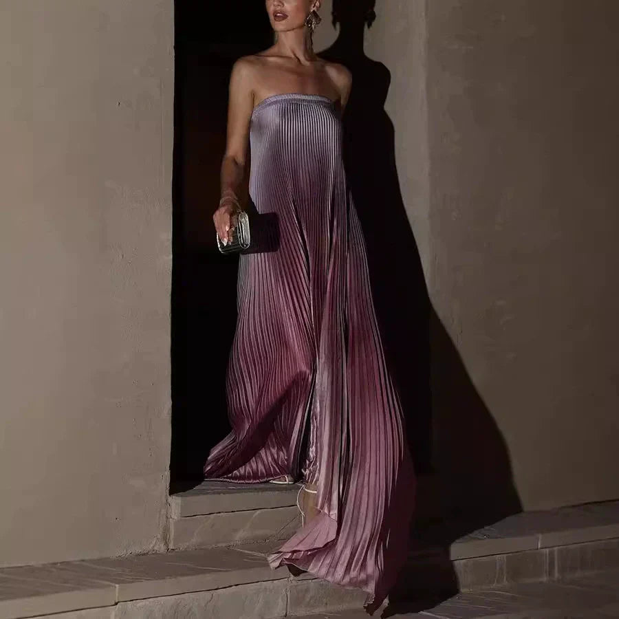 Glenda | Ombre strapless plisse-kjole